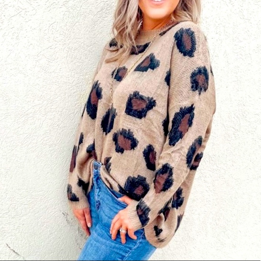 She + Sky Leopard Cheetah Soft Sweater